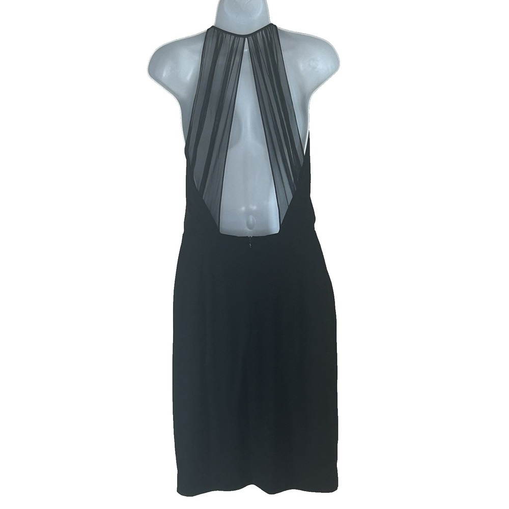 Chloe Dao Black Cocktail Dress 2 Silk Mesh Open Back Party Formal Midi